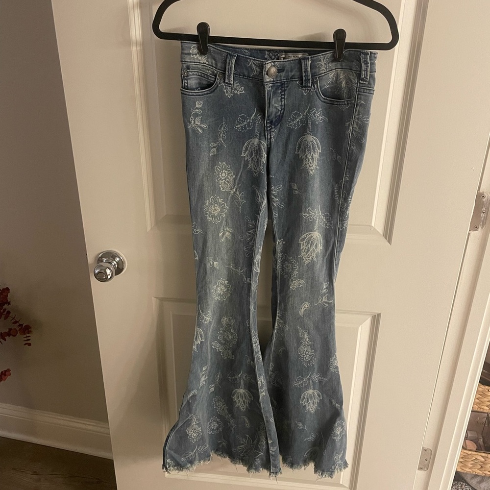 Free People Flare Jeans with Flower Print